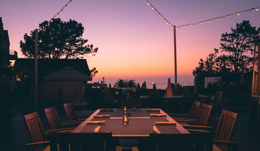 Dinner table at sunset in Nantucket