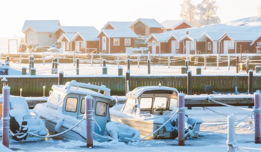 Nantucket docks covered with snow and ice in the winter